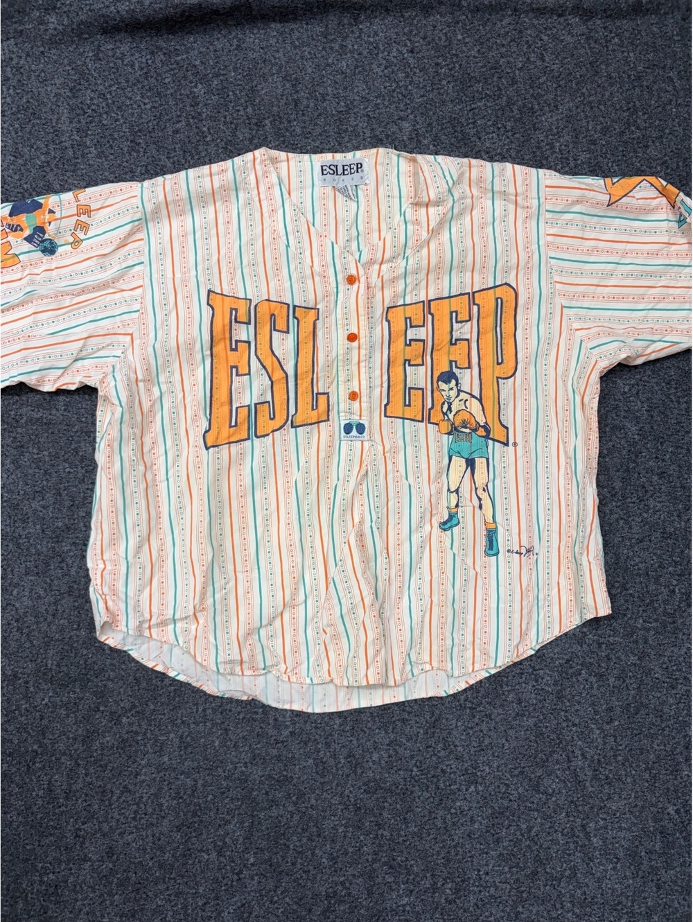 Vintage ESLEEP Boxer Large Cotton Striped Shirt